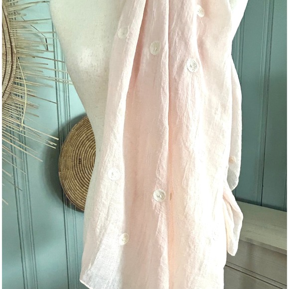 Pink Embroidered Polka Dot Gauze Scarf Lightweight Pastel Wrap Accessory - Picture 6 of 7
